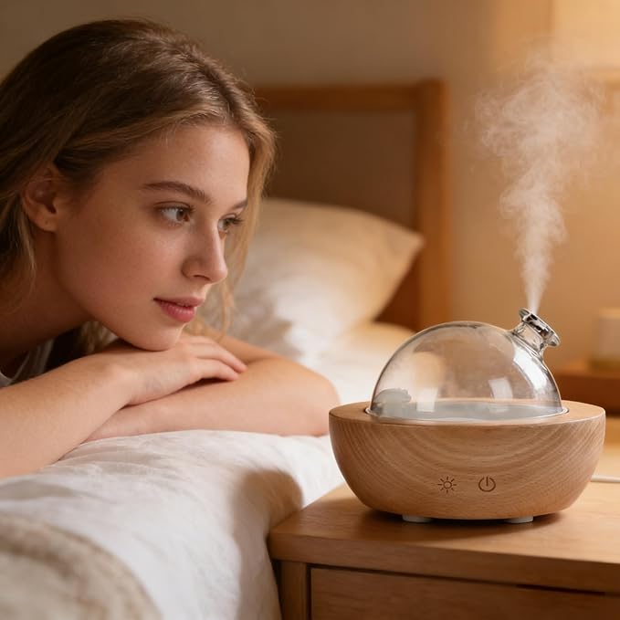Essential Oil Aroma Diffuser - Electric Wood Glass Ultrasonic Fragrance Aromatherapy Scent Water Humidifier for Home Bedroom, Cold Air Smart Therapy Nebulizing Aromas Difusor para Casa