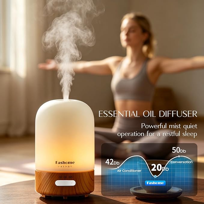 Essential Oil Diffuser for Home, Ultrasonic Cool Mist Air Aromatherapy Humidifier, Mini Scent Air Machine Portable Diffuser with Changing Lights & Auto Shut-Off for Home Bedroom Office Yoga(<25dB)