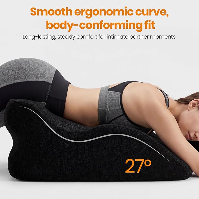 Memory Foam Ergonomic Wedge Pillow for Sleeping, Acid Reflux & Snoring Relief, 27°Angle Perfect Position Wedge Pillow with Washable Cover, Comfort Support for Waist, Neck & Back