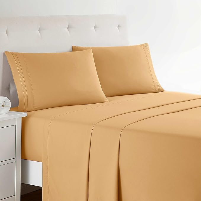 Clara Clark Bed Sheets, Premier 1800 Series 4 Piece Bed Sheet Set, Deep Pocket, Wrinkle, Fade, Stain Resistant, Luxury Soft Bedding Sheets & Pillowcases, Twin-XL, Apricot Orange