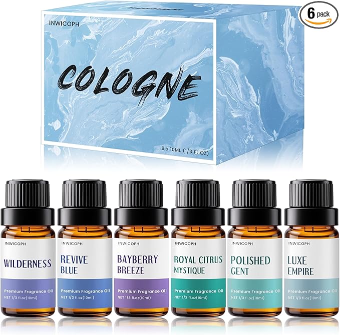 Fragrance Oil, Cologne Oils for Men, Aromatherapy Essential Oils Set for Candle & Soap Making (6x10ML) - Luxe Empire, Polished Gent, Bayberry Breeze Aromatherapy Oils for Men