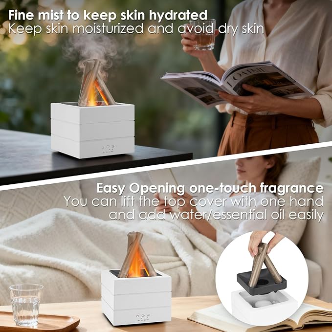 Bonfire Essential Oil Diffuser, 280ml Ultrasonic Flickering Flame Aroma Diffuser with 7 Color LED Lights, Remote & Timer Humidifier, Campfire Diffusers for Bedroom Yoga Home Office Decor Gift