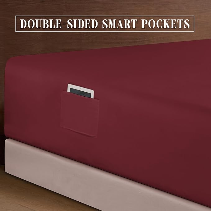 Elegant Comfort Luxury 1500 Premium Hotel Quality Microfiber 4-Piece Sheet Set - Soft, All Around Elastic 18-24 Inches Deep Fitted Sheet - Extra Deep Pocket Sheets, Full, Burgundy
