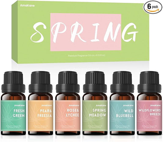 AmaKane Spring Fragrance Oil, Diffuser Oil Scents, Candle Scents for Candle Making, Soap Making Scents, Rose& Lychee, Wildflowers Breeze, Fresh Green, Pear& Freesia, More Essential Oils