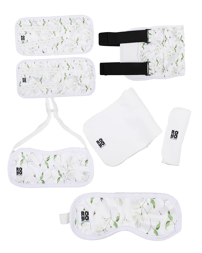 Organic Cotton Castor Oil Accessories Kit - 7 Piece Set (Eye, Knee, Neck, Liver Packs & Flannel)