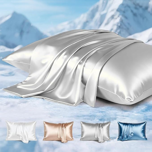 Avolare Cooling Pillow Cases, Arc-Chill 3.0 Cooling Pillowcases for Hot Sleepers, Zipper Satin Pillow Cases Queen Size Set of 2, Silky Pillowcases Machine Washable, Grey, 20"x30"