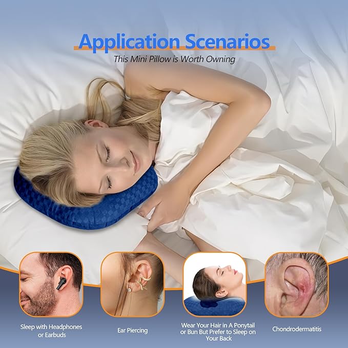 Ear Piercing Pillow for Side Sleepers - Ear Hole Pillows for Ear Pain Inflammation, CNH & Pain Relief, O-Shaped Orthopedic Pillow for Pressure Sores, Soft Cotton (Blue)