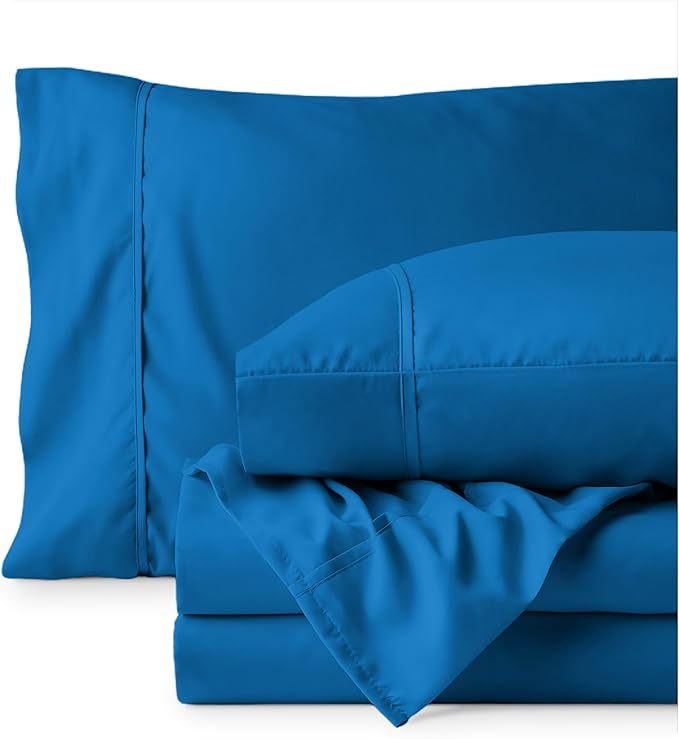 Bare Home Hotel Luxury Twin XL Sheet Set, Extra Soft - 4 Piece Set - Deep Pockets - Easy Fit - Cooling & Breathable - Wrinkle, Fade, Stain Resistant - Includes 2 Pillowcases (Twin XL, Medium Blue)
