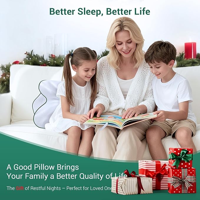 AZBESTPRO Memory Foam Cervical Pillow for Neck Support & Pain Relief, Butterfly Ergonomic Design – 24×15.75×5.7 Inches, Removable 100% Polyester Pillowcase, Suitable for Side & Back Sleepers (Green)