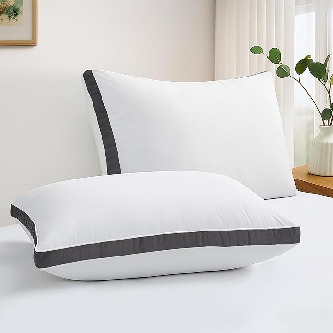 LUX Décor Gusseted Style Soft Hotel Pillows Set of 2 – for Side, Stomach & Back Sleepers - Down Alternative Hotel Bed Pillows – 100% Microfiber Cover, Virgin PSF Fill – Grey, Queen 26x18
