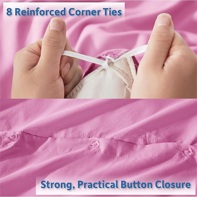 Nestl Full Duvet Cover Set with Comforter Insert - Light Pink 4 Piece 80x90 Duvet Cover & 2 Pillow Shams with White Quilted Down Alternative Comforter, Ultra Soft, All Season