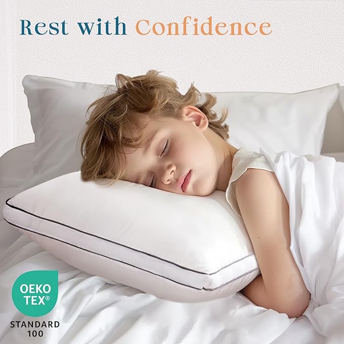 MUXHOMO Bed Pillows King Size Set of 4, Gusseted Sleeping Pillows for Side, Back, and Stomach Sleepers, Hotel Quality, Oeko-Tex Certified Fluffy Supportive Down Alternative Filling, White, 4 Pack