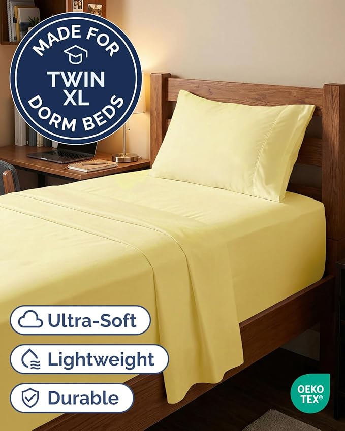Extra Deep Twin XL Sheet Set - 3 Piece Breathable & Cooling Bed Sheets - Easily Fits 18 to 24 inch Mattress - Ultra Soft, Wrinkle & Fade Free with Extra Deep Pockets - Hotel Luxury Bedding - Yellow