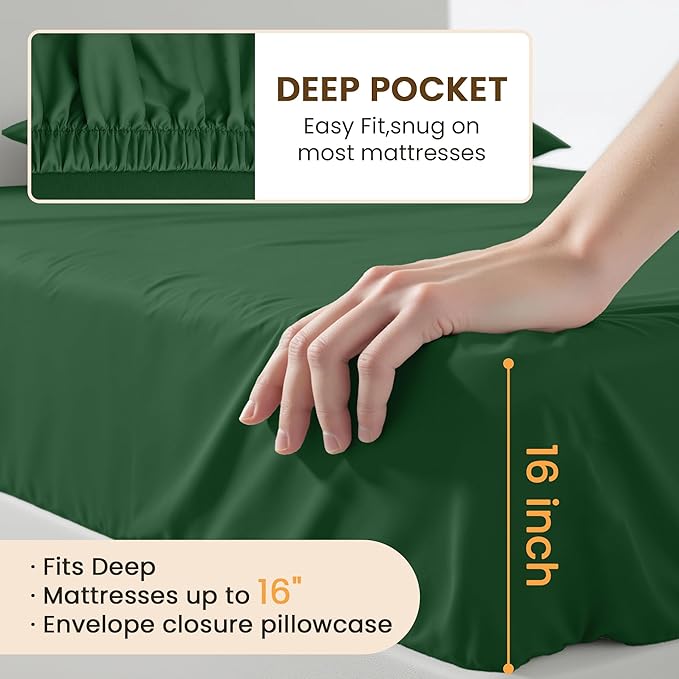 Cal King 4 Piece Bed Sheet Set - Ultra Imitation Cotton-Premium Breathable & Cooling Sheets Hotel Luxury Bed Sheets Deep Pocket up to 15" (Emerald Green, California King)