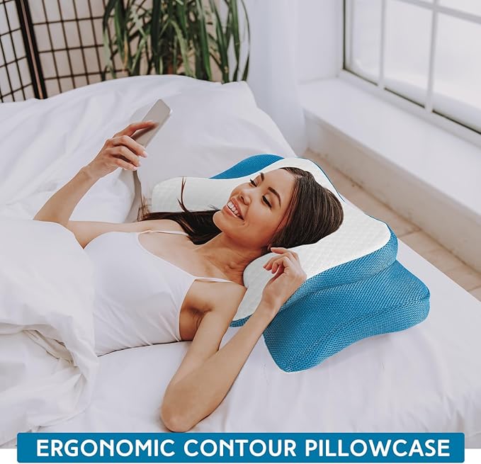 HunnmingRe Cervical Pillow Case Cover Comfortable and Breathable Memory Foam Cervical Neck Pillow Case Cover with Zipper(White, Blue,Queen Size)