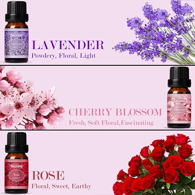 SALKING Aromatherapy Diffuser & Floral Essential Oils Set, 100ml Diffuser Ultrasonic Diffuser Cool Mist Humidifier with 8 Colors Light, Waterless Auto Off for Home Office