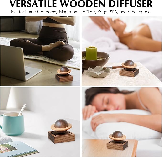 Planet Wooden Essential Oil Diffuser - Walnut Aroma Therapy for Home, Office, Car, Yoga Hall and SPA - Passive Diffuser for Desk Table Decor