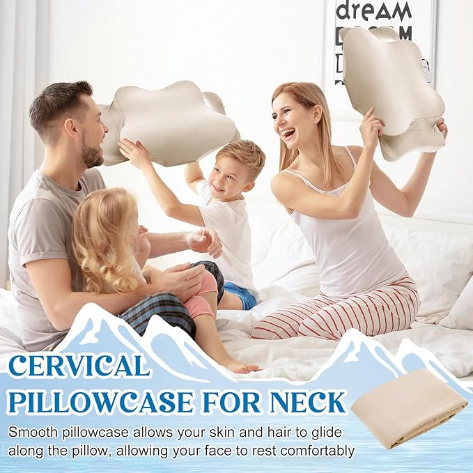 Hahafelt Cooling Cervical Pillowcase Cover with Envelope Closure (Only Pillow Case) Ergonomic Neck Pillowcase Smooth Soft Cool Pillow Cover for Side Back Stomach Sleepers(Champagne,Standard Size)