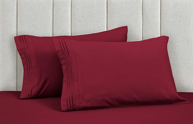 Mocassi Luxury Queen 4-Piece Sheet Set - 1800 Premium Hotel Quality - Easy-Fit, Wrinkle, Fade Resistant Bed Sheets and Pillowcases - All Around Elastic Fitted Sheet, Deep Pocket, Burgundy