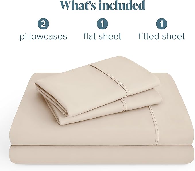 Bare Home Hotel Luxury Twin Sheet Set, Extra Soft - 4 Piece Set - Deep Pockets - Easy Fit - Cooling & Breathable - Wrinkle, Fade, Stain Resistant - Includes 2 Pillowcases (Twin, Sand)
