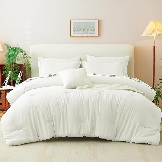 CozyLux Full Size Comforter Sets Ivory, 7 Pieces Bed in a Bag Full Comforter Set with Sheets, Luxury Soft Bedding Set with Down Alternative Comforter, Fitted Sheet, Flat Sheet, Pillowcases & Shams