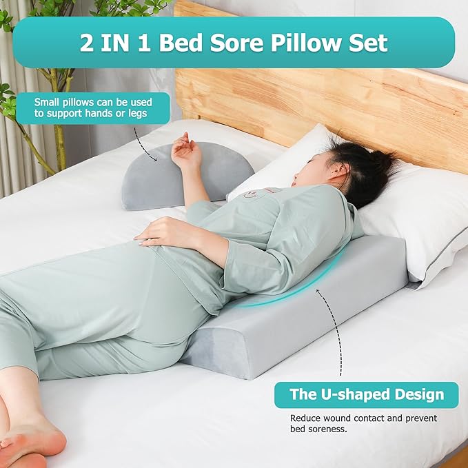 Wedge Pillow for Side Sleeping, Bed Wedge Pillows for Back Pain Relief & Post Surgery, Bedsore Pressure Relief Pillow, Wedges & Body Positioners Pillow for Seniors, Pregnancy, Adult(2IN1)