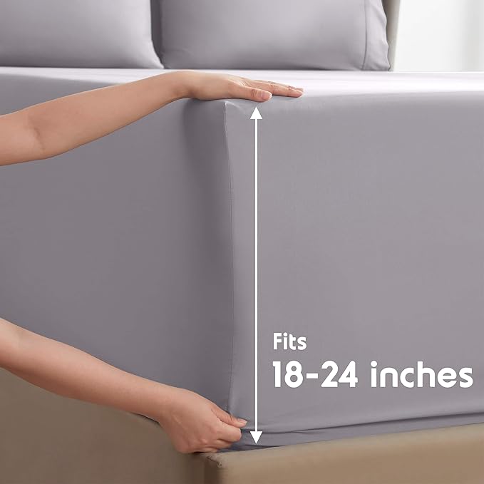 Nestl Extra Deep Cal King Sheet Set - 6 Piece Breathable & Cooling Sheets - Hotel Luxury Bedding Set w/18-24 Inch Deep Pockets - Easy & Secure Fit - Super Soft, Wrinkle Free & Comfy - Gray Lavender