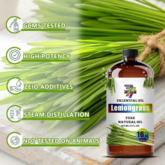 Lemongrass Essential Oil - Lemongrass Oils for Diffusers, Humidifiers, DIY Candles, Soap, Cleaning, Home, Office, Yoga, Massage, Gifts - 16 fl oz (480 ml) - GV77ZF