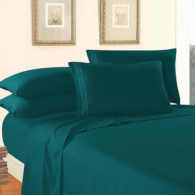 Elegant Comfort Luxury 1500 Premium Hotel Quality Microfiber 4-Piece Sheet Set - Wrinkle Resistant, All Around Elastic Fitted Sheet, Deep Pocket up to 16", Full, Marine Teal