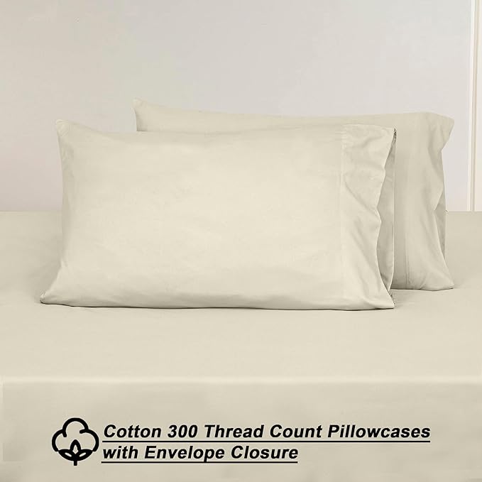 ROYALE LINENS 300 Thread Count 100% Long Staple Combed Cotton Sheet Set - 4 Piece King Bed Sheets - 1 Fitted, 1 Flat & 2 Pillow Cases - Soft Cool & Crisp Sheet Set (King, Ivory)