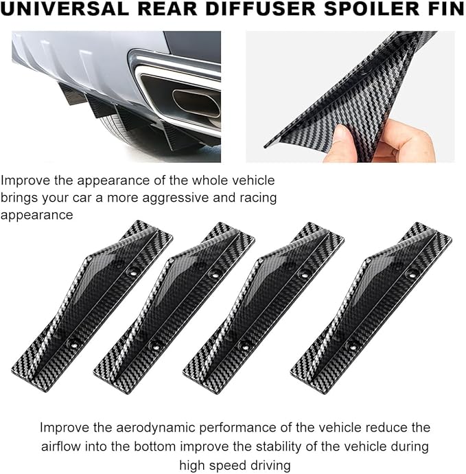 KVAEY 4 PCS Car Rear Lower Bumper Wing Lip Diffuser, Shark Fin Vehicle Spoiler Wing Rear Bumper Decoration, Universal Spoiler Fin Protector with Screw for Cars Trucks SUVs (Straight Carbon Fiber)