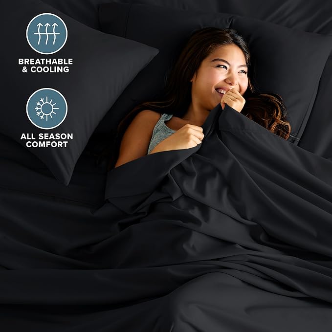Bare Home Hotel Luxury Full Sheet Set, Extra Soft - 6 Piece Set - Deep Pockets - Easy Fit - Cooling & Breathable - Wrinkle, Fade, Stain Resistant - Includes 4 Pillowcases (Full, Black)