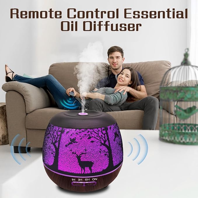 Essential Oil Diffuser for Bedroom 400ml Bluetooth,Diffusers for Home with R/C,Cool Mist Humidifier Large Room,Ultrasonic Scent Diffuser Waterless Auto Off,7 Colors Light & 3 Mist Modes for Desk Deer