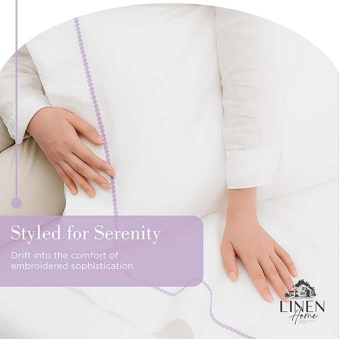 Linen Home 100% Cotton Percale Pearl Stitch Pillowcases King Size, Mauve Lavender, 2 Pieces of Pillow Case, Crisp and Cool Strong Bed Linen, 20 inches X 40 inches