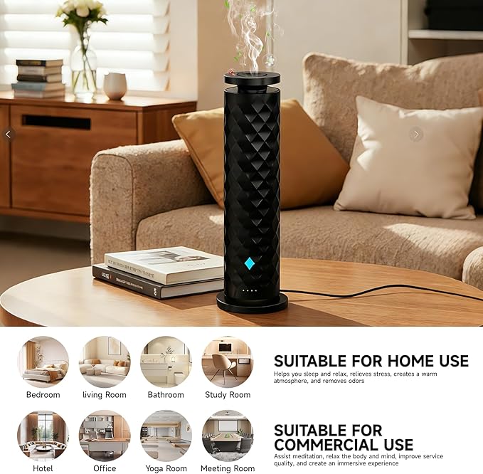 Waterless Scent Diffuser Starter Kit – Remote Control Cold Air Scent Diffuser Oil Machine with 5 Oils 1000 Sq Ft Coverage Quiet Nebulizing Aromatherapy for Home Office Bedroom & Spa