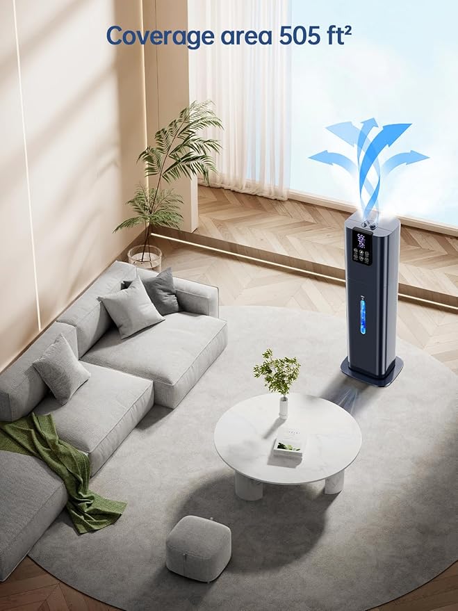 Hiswelle 8L Smart Humidifiers for Bedroom Large Room, 2.1Gal Cool Mist Top Fill Diffuser Ambient Light, App & Remote Control, 3 Mist Modes, Quiet Humidifier for Home Office Plant (Blue)
