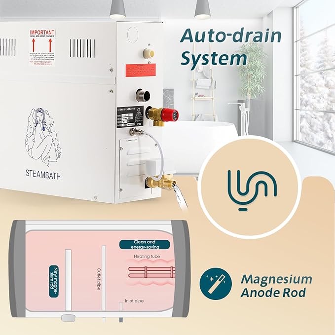 Steam Shower Generator Kit 9KW for Bath Sauna SPA, Aromatherapy Steam Head, Self-draining System, LED Waterproof Controller 77-131℉For Home Commercial Use 220V