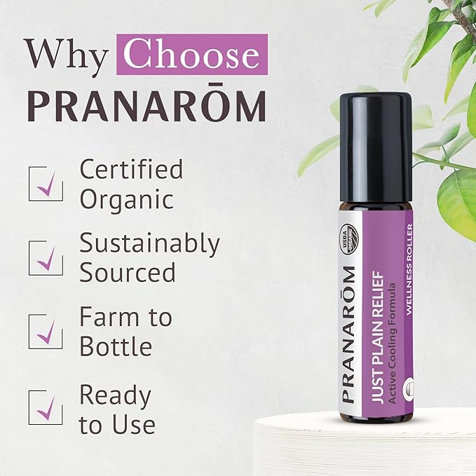 Pranarom - Just Plain Relief Essential Oils, Relaxing Aromatherapy Oils, Organic Essential Oil Blend, Essential Oils with Lavender, Peppermint & Helichrysum, 8mL