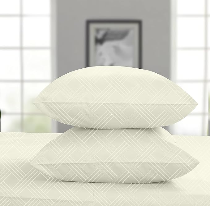 Threadmill Home Linen Luxury Queen Pillowcases - 800 Thread Count Jacquard Damask, 100% Pure Cotton 2 Pc Striped Pillow Cover Set, ELS, Silky Smooth Celine Ivory Pillow Protectors