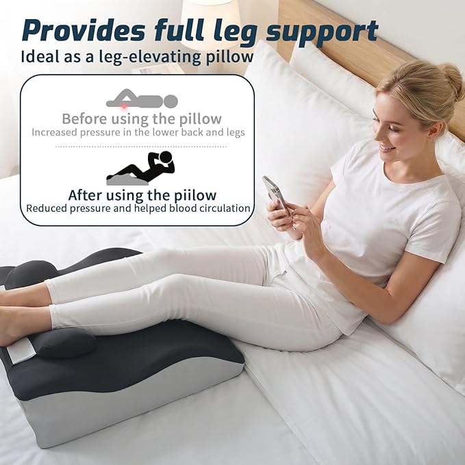 Ergonomic Wedge Prone Pillow,Memory Foam Multi-Functional Bed Pillow,Reading Pillow,Ideal for Bed Breaks,Massage,Reading,Back Support,Sleeping,and Leg Pain Relief