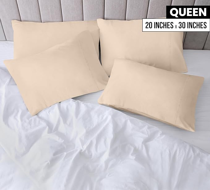 Utopia Bedding Queen Pillow Cases - 4 Pack - Envelope Closure - Soft Brushed Microfiber Fabric - Shrinkage and Fade Resistant Pillow Covers Queen Size 20 X 30 Inches (Queen, Beige)