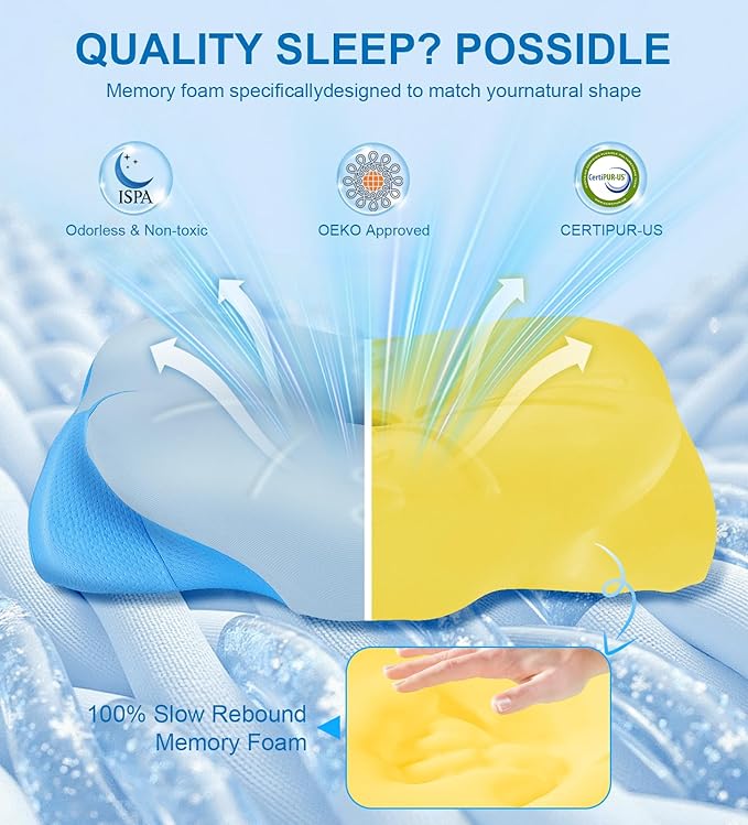 Cervical Neck Pillow for Sleeping, Ergonomic Side Sleeper Pillow for Neck Pain Relief, Adjustable Orthopedic Contour Cooling Mellow Cloud Align Pillows for Side/Back/Stomach Sleepers