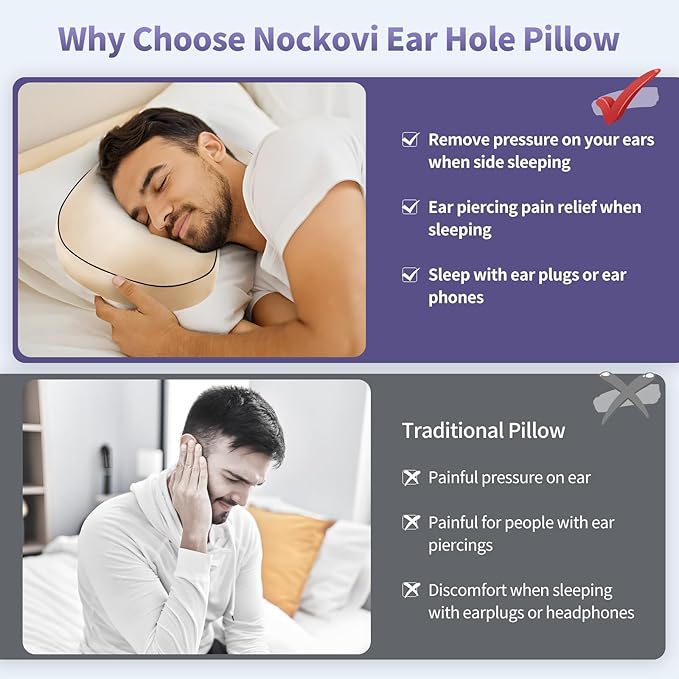 Champagne Ear Piercing Pillow - Side Sleeper Support with 3.5" Ear Hole Relief, Hypoallergenic Orthopedic Pillow for Healing Piercings
