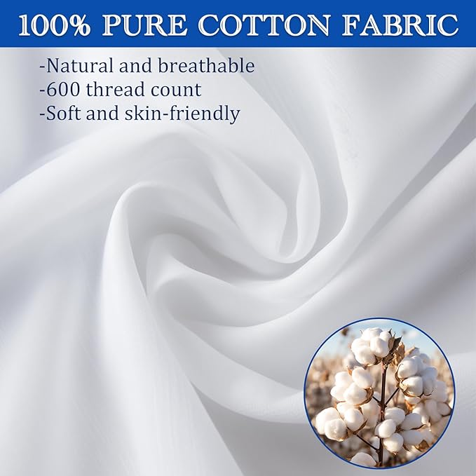 King Size Pillow Protectors with Zipper-100% Cotton Pillowcases for Hair and Skin, Comfort Soft Pillow Case Protector for Easy Care, White Pillow Cases Covers with Hidden Zipper, 1 Pack/20X36