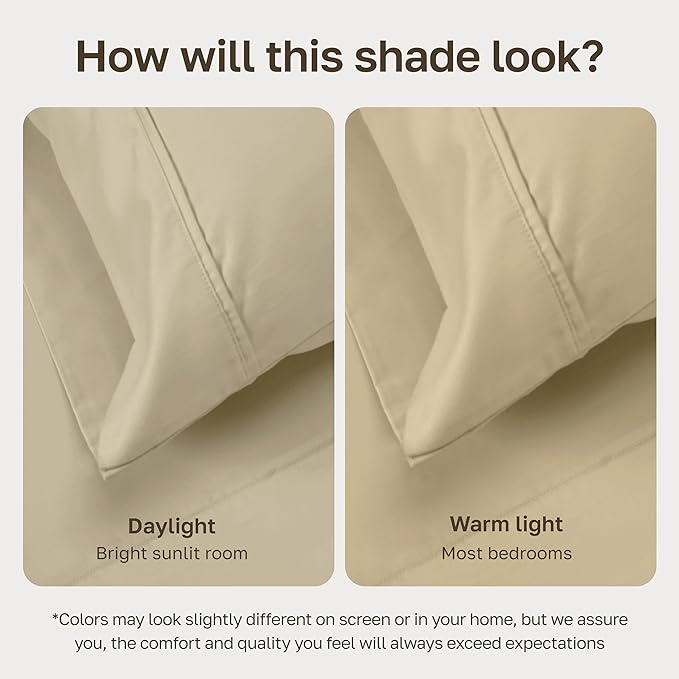 California Design Den Soft 100% Cotton Bed Sheets King Size Set, 400 TC Good Housekeeping Award Winner, Silky Smooth Sateen, Deep Pockets, Breathable & Durable King Bedding Set - Beige (Golden Tone)
