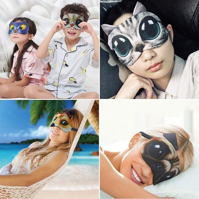 HYCLES Sleep Mask for Kids Sleeping Eye Cover Cute Cartoon Animal Funny 3 Pcs Blindfold Eyeshade for Men Women Plane Travel Game Nap Night Sleeping