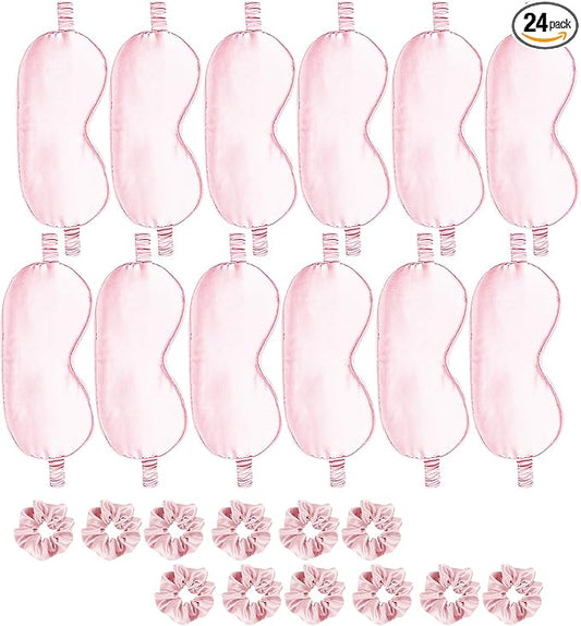 24Pcs Satin Eye Mask Silk Sleep Masks Silky Eyes Cover Blackout Blindfold Eyeshade Scrunchies Hair Ties Travel Wedding Gift