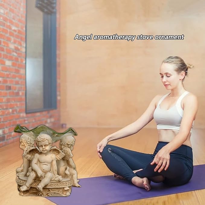 Glass Essential Oil Diffuser, 80ML Small Glass Reservoir Diffuser with Resin Statue Base for Home Office Bedroom Gift (Angel-2)