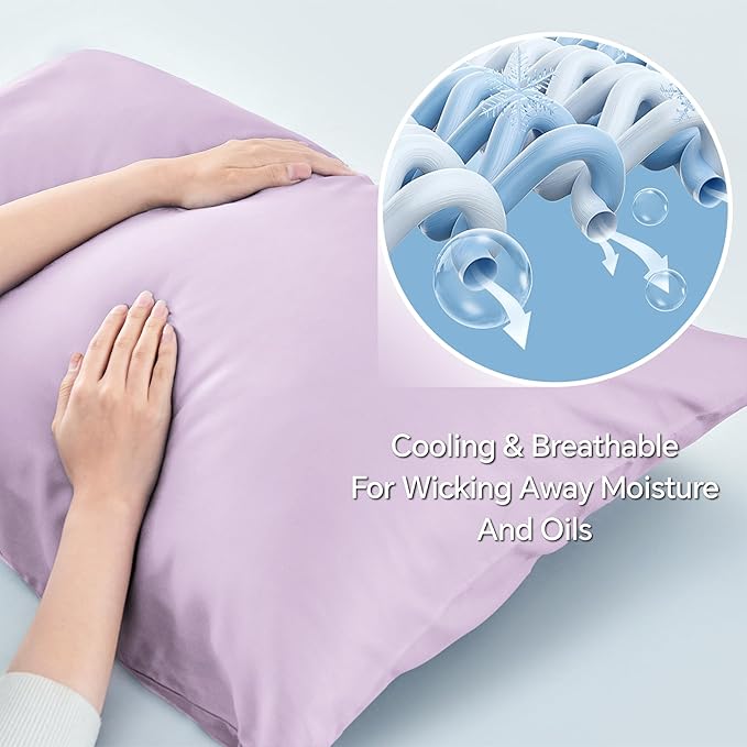 BEDELITE Pillow Cases Queen Size Set of 2, Rayon Derived from Bamboo, Cooling Pillow Cases for Hot Sleepers & Night Sweats, Breathable and Silky Soft Envelope Pillowcases(Light Purple, 20"x30")