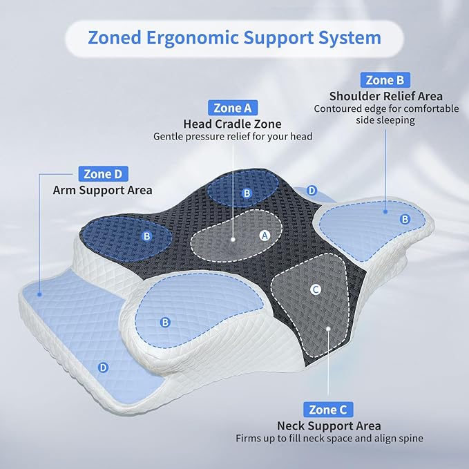 Cervical Pillow for Neck Pain Relief, Hollow Design Memory Foam Bed Pillow for Side & Back Sleepers, Ergonomic Contour Orthopedic Bed Pillow with Adjustable Support